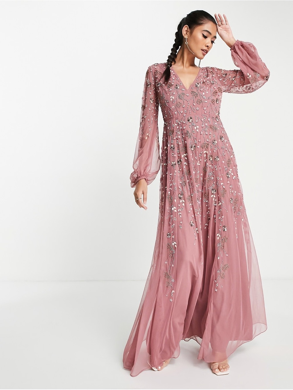 ASOS DESIGN maxi dress with blouson sleeve and delicate floral embellishment 12